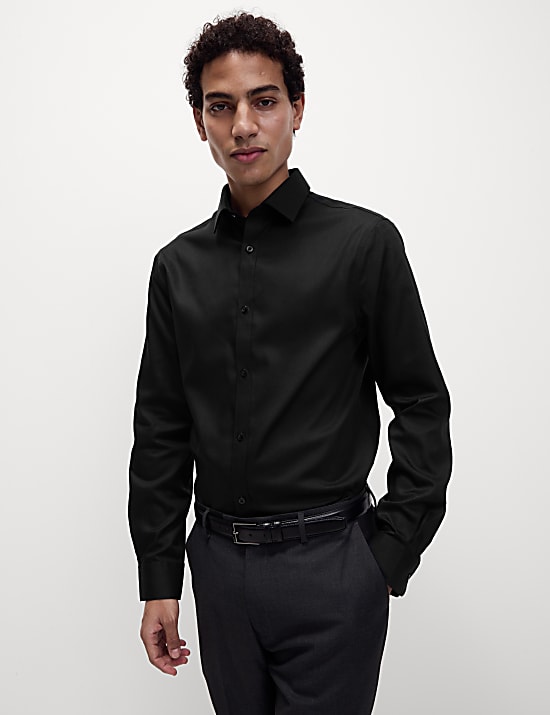 Camisa de sarga ajustada 100% algodón sin planchado