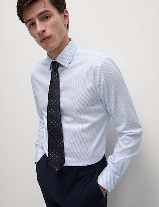 Slim-fit gestreept Ultimate-overhemd van strijkvrij katoen