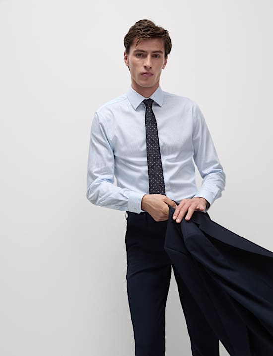 Slim-fit gestreept Ultimate-overhemd van strijkvrij katoen