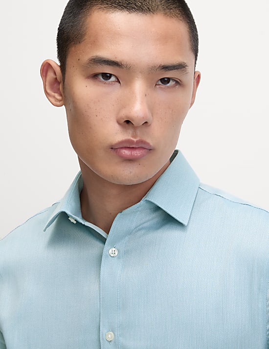 Regular Fit Easy Iron Pure Cotton Textured Shirt