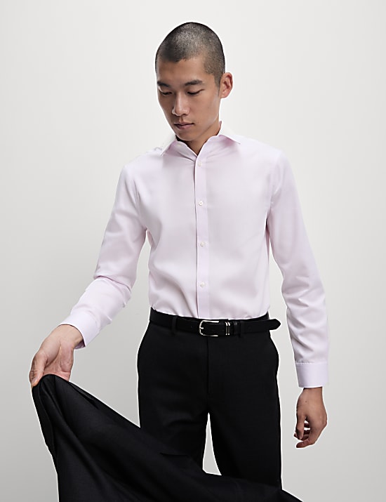 Makkelijk strijkbaar, puur katoenen overhemd met slanke pasvorm en structuur