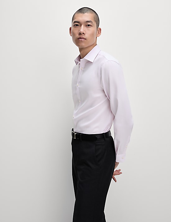 Makkelijk strijkbaar, puur katoenen overhemd met slanke pasvorm en structuur