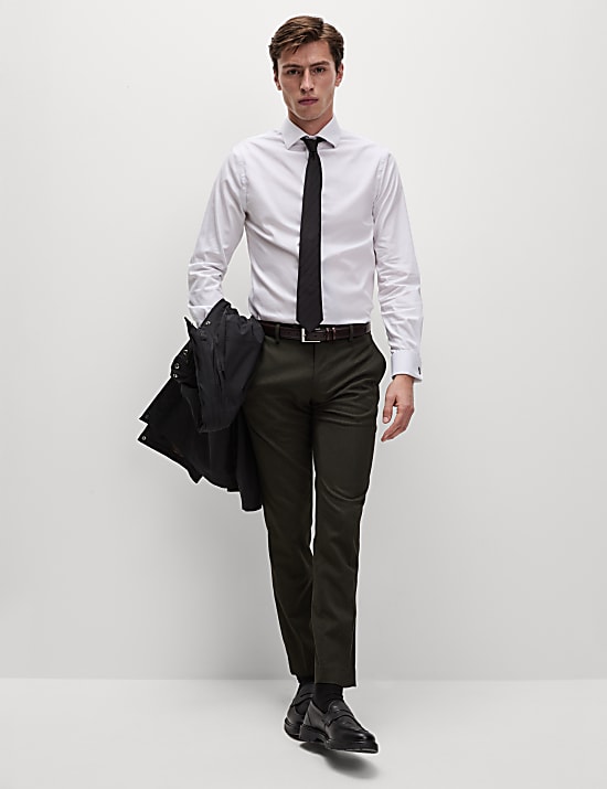 Slim Fit Pure Cotton Double Cuff Shirt