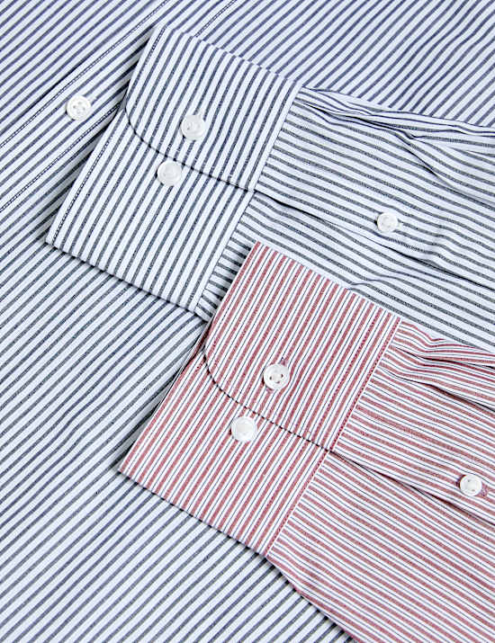 2pk Easy Iron Regular Fit Striped Long Sleeve Shirts