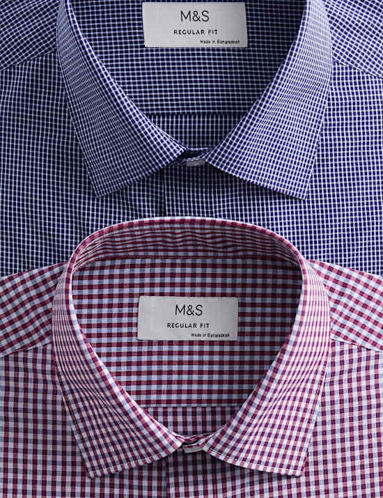 Καρό πουκάμισο με εύκολο σιδέρωμα και κανονική εφαρμογή, σετ των 2