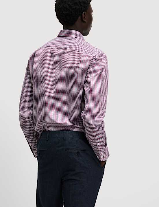 Set van 2 makkelijk te strijken, geruite overhemden met normale pasvorm