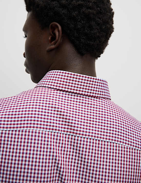 Set van 2 makkelijk te strijken, geruite overhemden met normale pasvorm