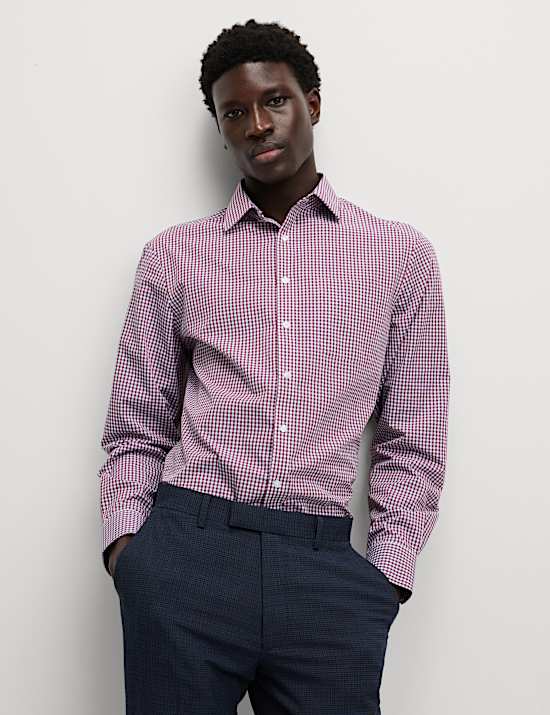 Set van 2 makkelijk te strijken, geruite overhemden met normale pasvorm