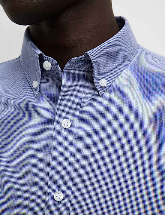 Set van 2 makkelijk te strijken, geruite overhemden met normale pasvorm