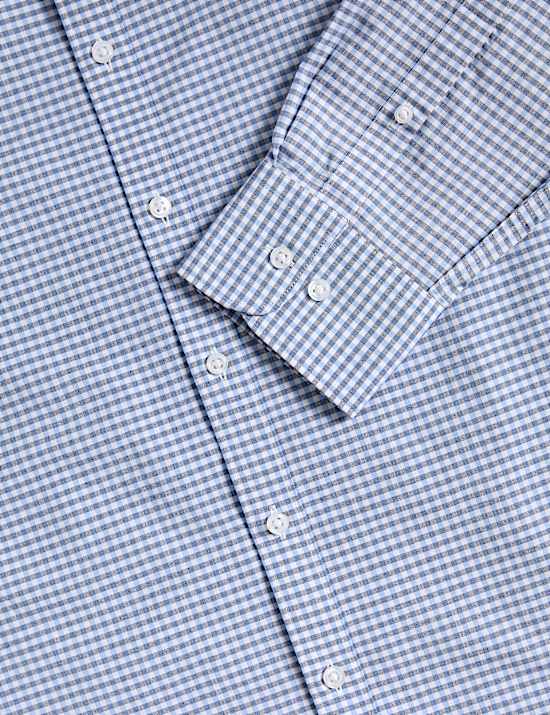 Set van 2 makkelijk te strijken, geruite overhemden met normale pasvorm