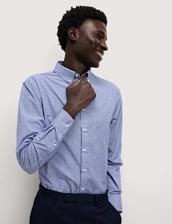 Set van 2 makkelijk te strijken, geruite overhemden met normale pasvorm