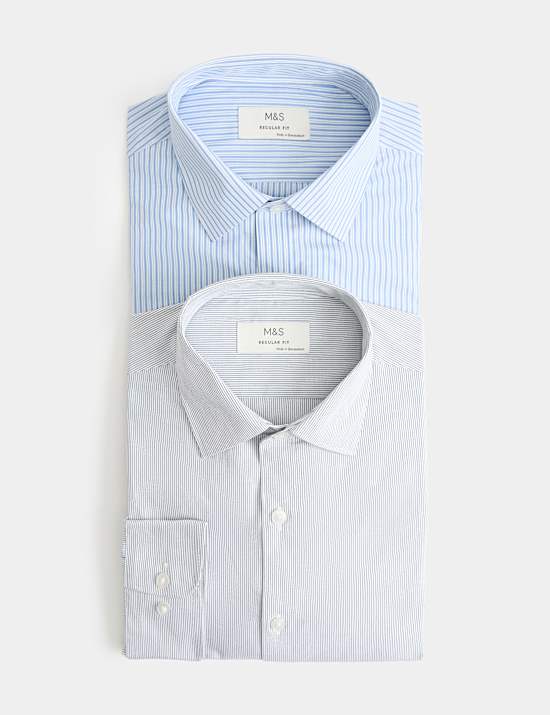 2 Pack Regular Fit Easy Iron Striped Shirts