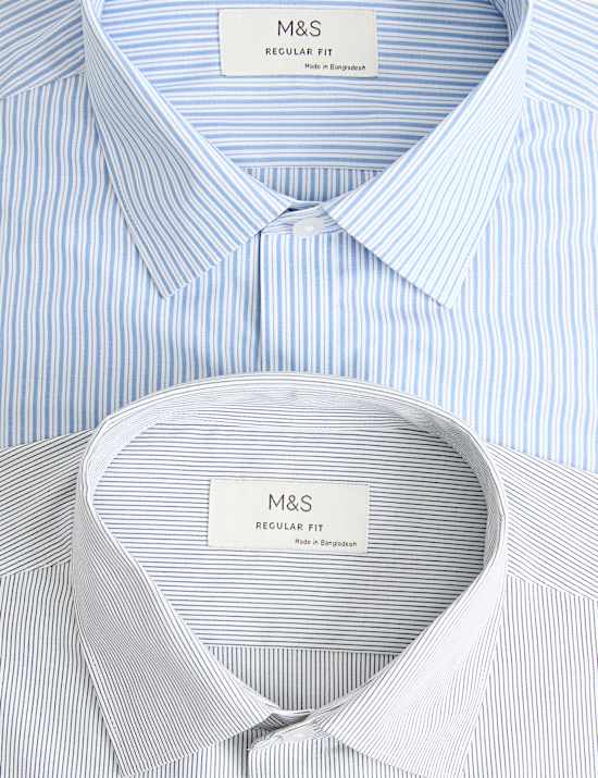 2 Pack Regular Fit Easy Iron Striped Shirts