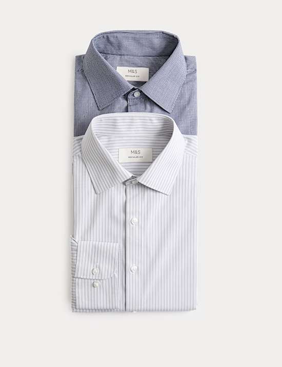 2 Pack Regular Fit Easy Iron Striped Shirts