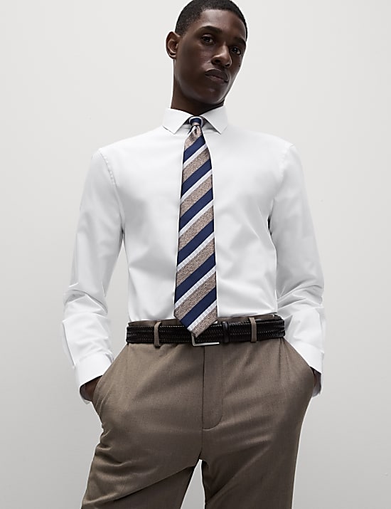 Chemise en coton mélangé coupe cintrée, repassage facile