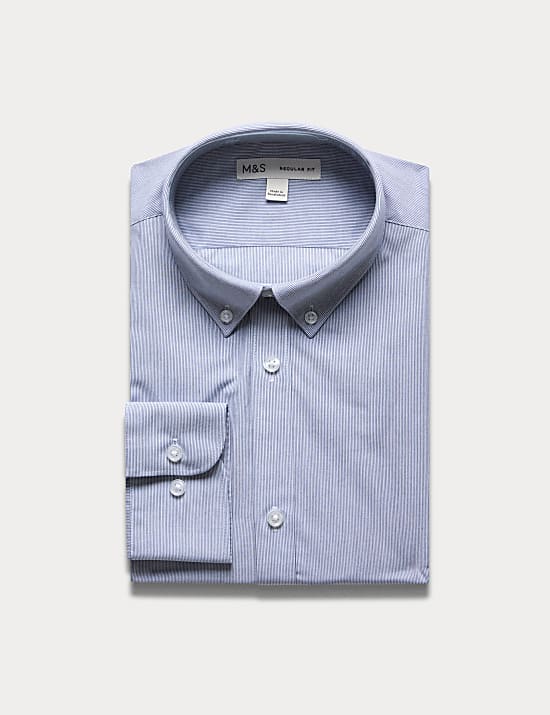Regular Easy Iron Cotton Blend Striped Shirt