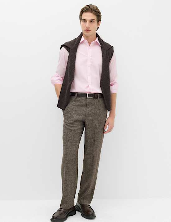 Chemise en coton m&eacute;lang&eacute; coupe cintr&eacute;e, repassage facile