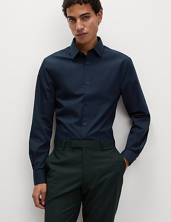 Slim Fit Easy Iron Cotton Blend Shirt