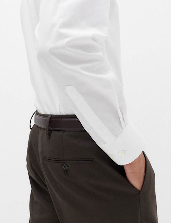 Chemise en coton m&eacute;lang&eacute; coupe cintr&eacute;e, repassage facile