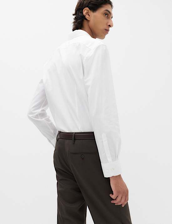 Chemise en coton m&eacute;lang&eacute; coupe cintr&eacute;e, repassage facile