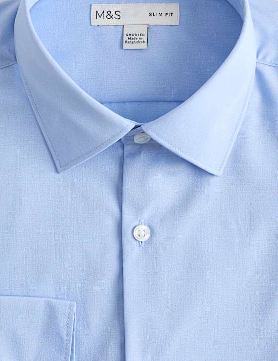 Easy Iron Slim Fit 2 Inch Shorter Cotton Blend Shirt