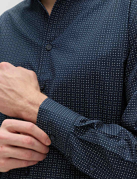 Chemise en coton m&eacute;lang&eacute; coupe standard, repassage facile