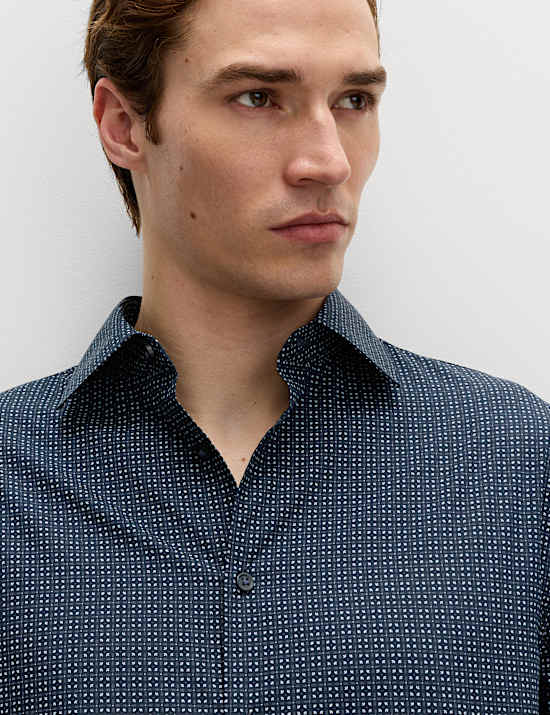 Chemise en coton m&eacute;lang&eacute; coupe standard, repassage facile