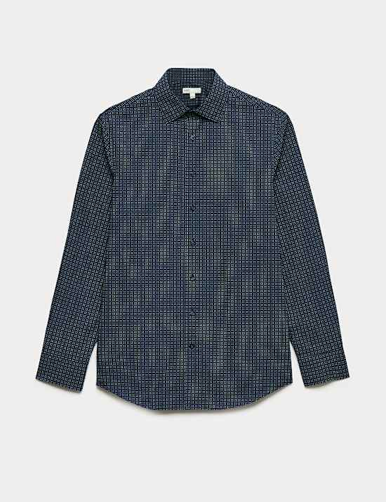 Chemise en coton m&eacute;lang&eacute; coupe standard, repassage facile