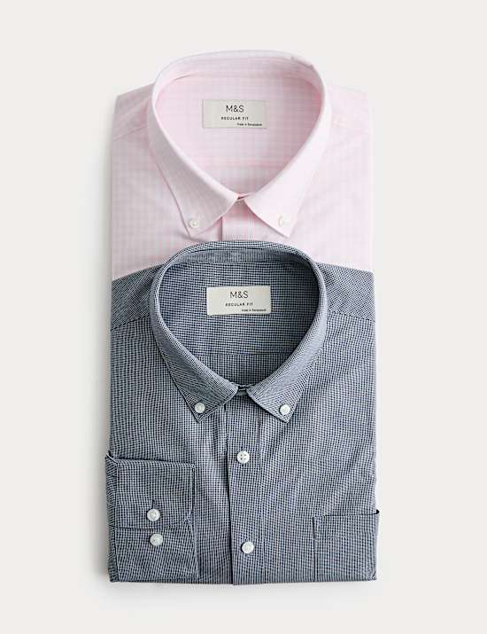 2 Pack Regular Fit Easy Iron Check Shirts