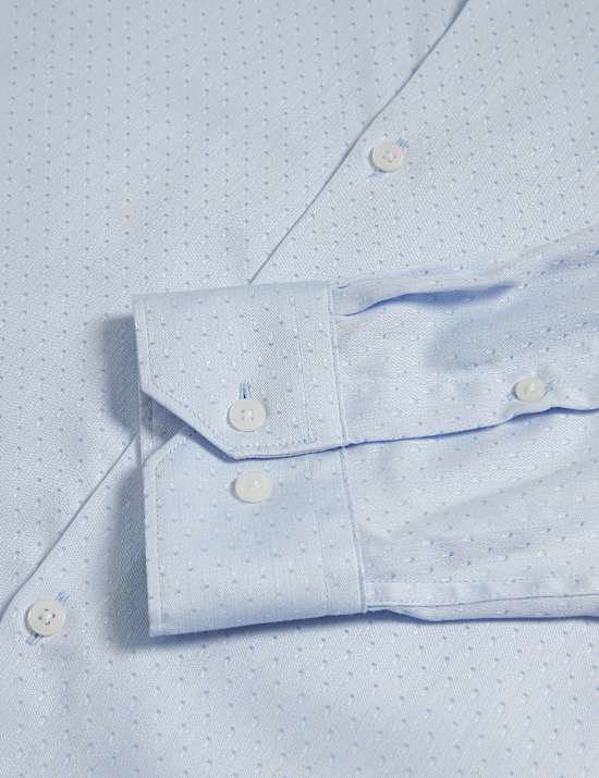 Zuiver katoenen overhemd met normale pasvorm en dobby-stippen