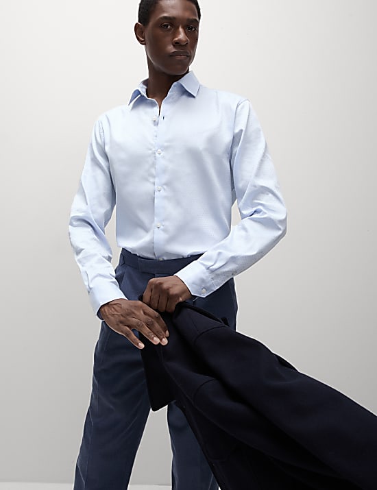 Zuiver katoenen overhemd met normale pasvorm en dobby-stippen