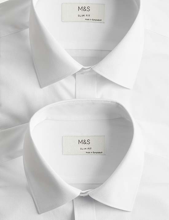 Pack de 2 camisas ajustadas de algod&oacute;n de planchado f&aacute;cil