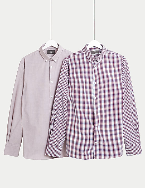 2pk Slim Fit Easy Iron Gingham Shirts