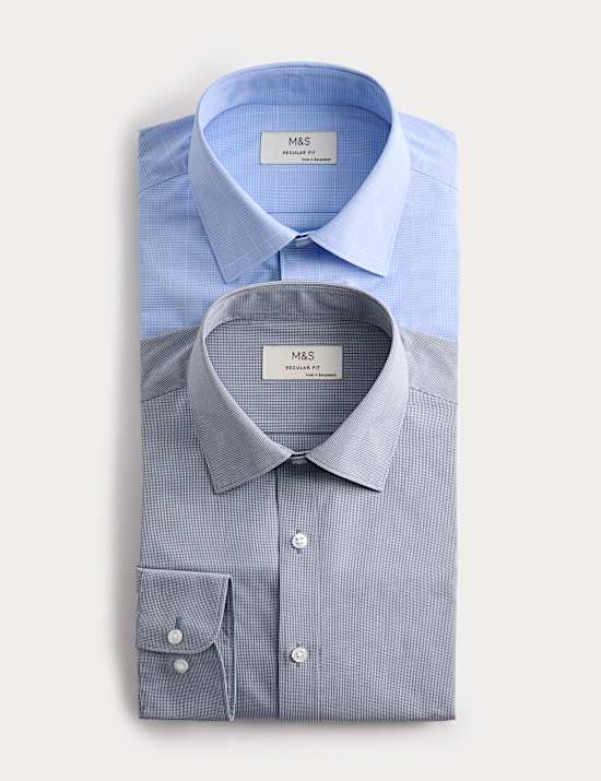 2 Pack Regular Fit Easy Iron Long Sleeve Shirts