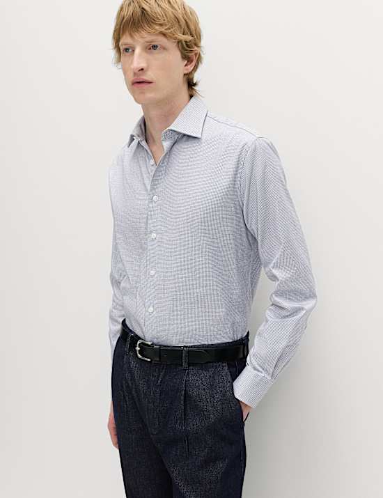 Camisa texturizada ajustada de planchado f&aacute;cil de algod&oacute;n premium