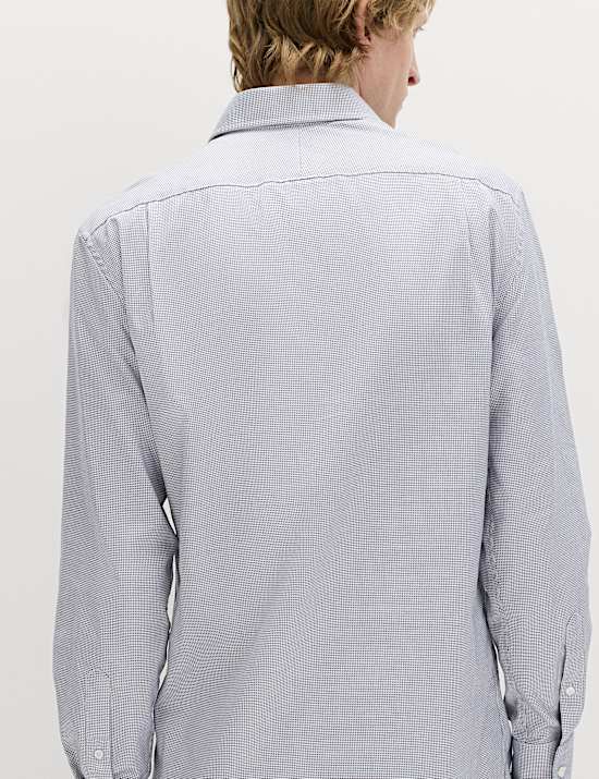 Camisa texturizada ajustada de planchado f&aacute;cil de algod&oacute;n premium