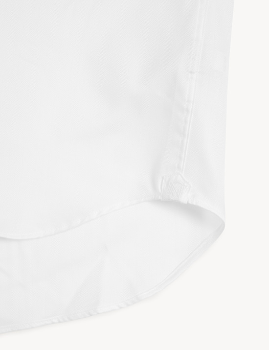 Regular Fit Pure Cotton Double Cuff Herringbone Shirt