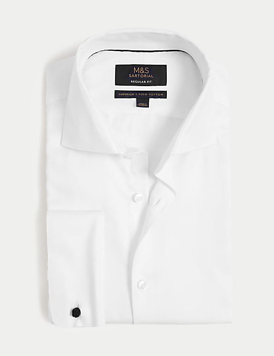 Regular Fit Pure Cotton Double Cuff Herringbone Shirt