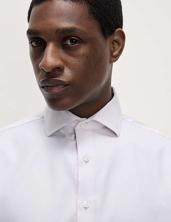 Chemise coupe standard en coton sergé de qualité supérieure à poignets mousquetaires