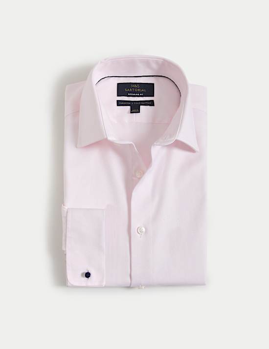 Chemise coupe standard en coton sergé de qualité supérieure à poignets mousquetaires