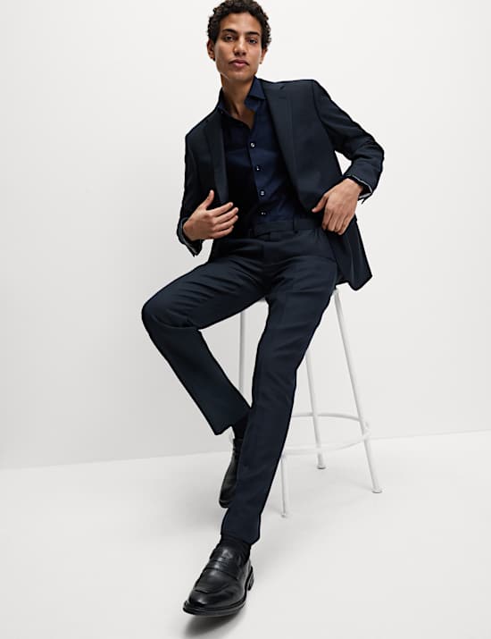 Kemeja Kasual Twill Katun Mewah Slim Fit Manset Ganda