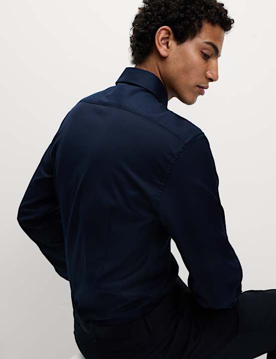 Kemeja Kasual Twill Katun Mewah Slim Fit Manset Ganda