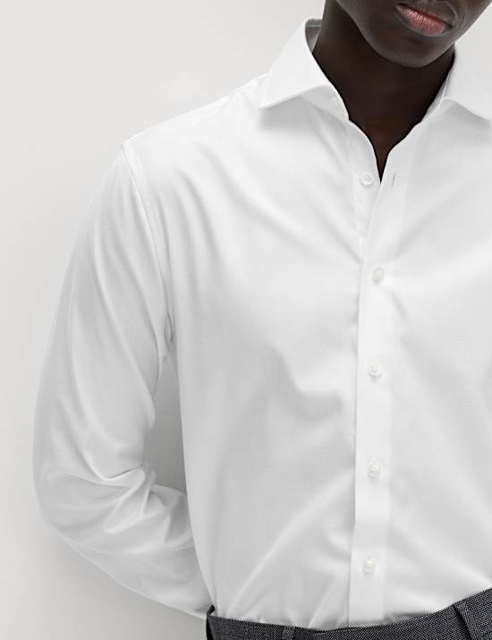 Kemeja Kasual Twill Katun Mewah Slim Fit Manset Ganda