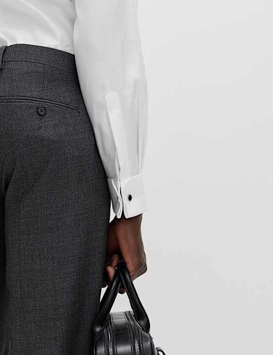 Kemeja Kasual Twill Katun Mewah Slim Fit Manset Ganda