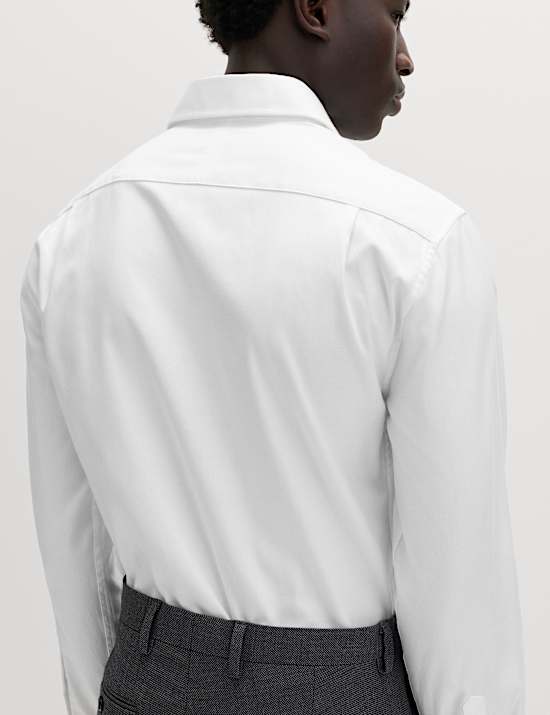Kemeja Kasual Twill Katun Mewah Slim Fit Manset Ganda