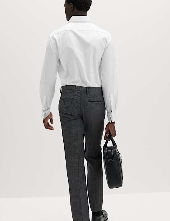 Kemeja Kasual Twill Katun Mewah Slim Fit Manset Ganda