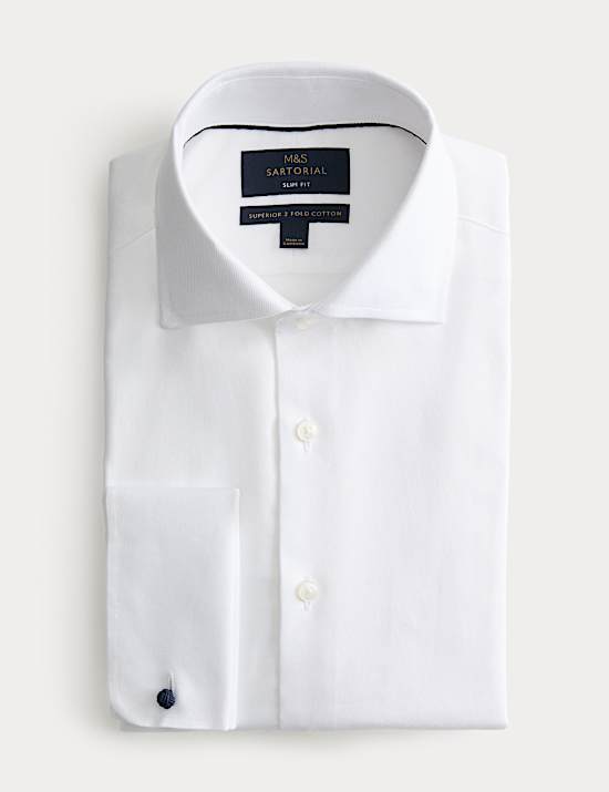 Kemeja Kasual Twill Katun Mewah Slim Fit Manset Ganda