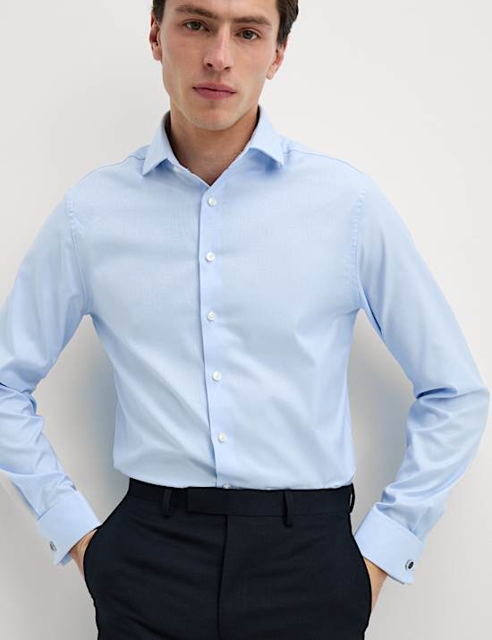 Tailored Fit Luxury Cotton Double Cuff Twill Shirt