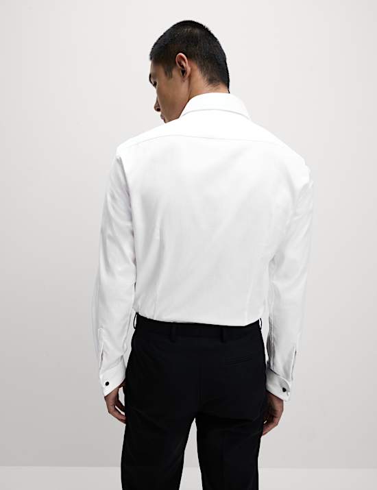Slim Fit 2 Inch Shorter Pure Cotton Textured Shirt