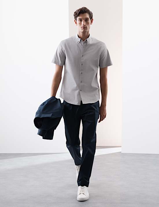 Camisa de corte estándar de algodón elástica con flexibilidad de 360 grados